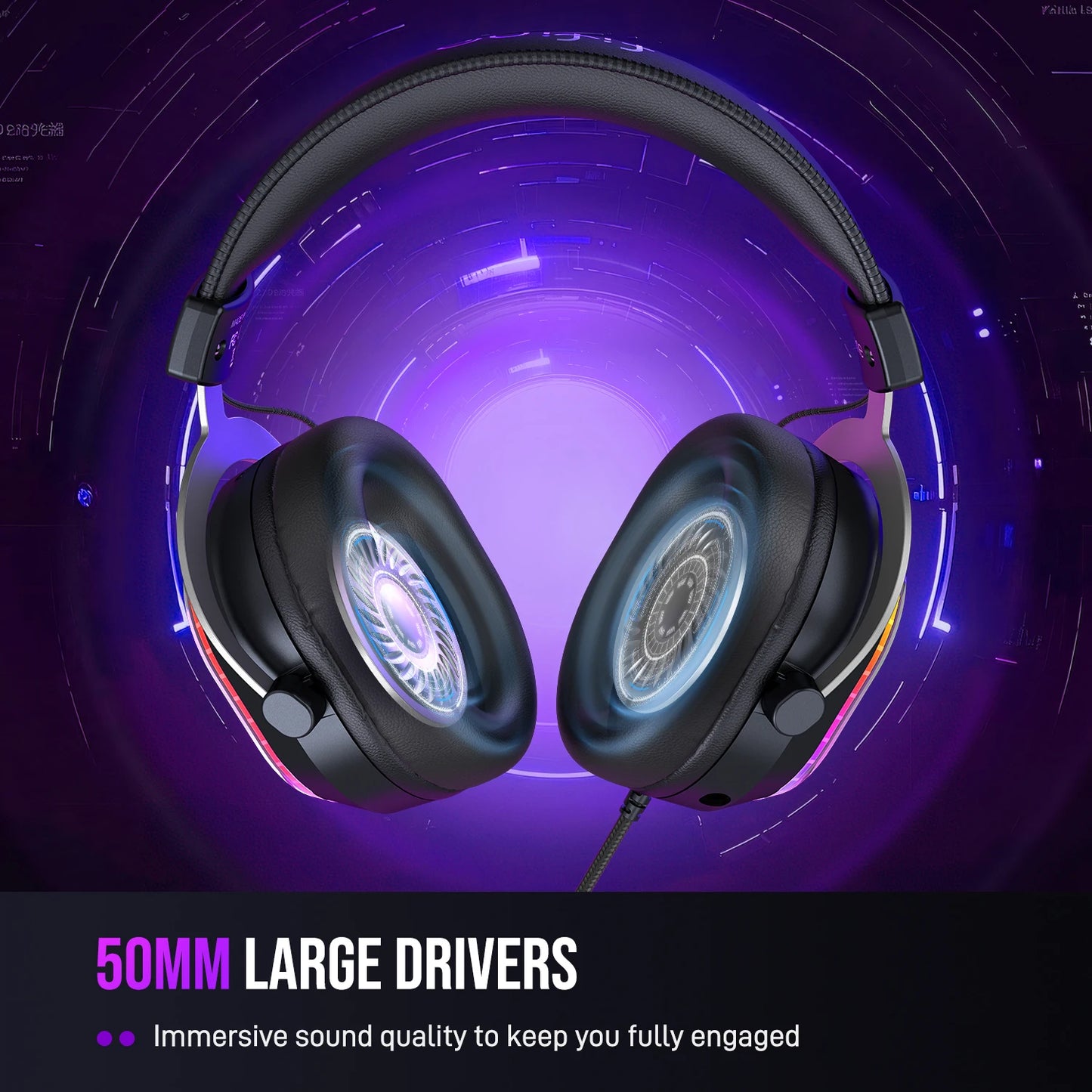 FIFINE RGB Gaming Headset with 7.1 Surround Sound & Dual Sound Card for PC/PS4/5,Over-Ear Headphone with Detachable Mic - H13
