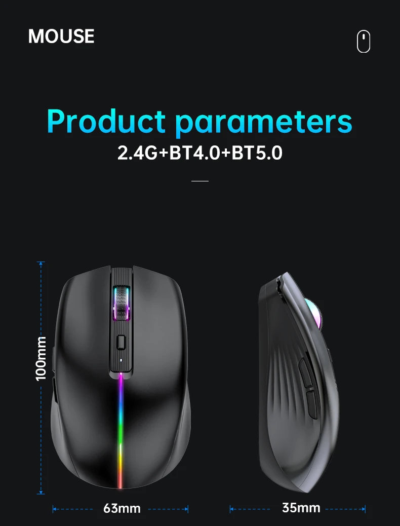 Type-c Rechargeable Wireless mouse Bluetooth Mouse RGB USB Ergonomic Gaming Mouse Silent Mouse for Computer Laptop Macbook