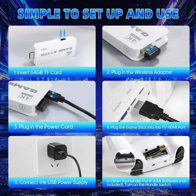 AISLPC Game Stick M15 Console 4K TV Video Handheld Game Console Stick 128G 20000+Games Wireless Gamepads Controller HDMI Output