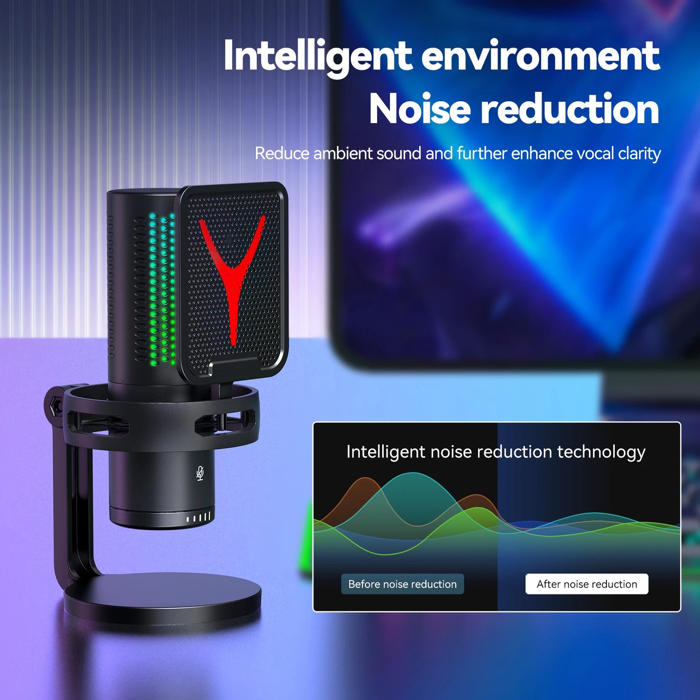 Gaming Computer Professional Condenser Microphone Mic PC Laptop USB Wired Live Streaming Podcast Studio Mike Kit Gamer Karaoke