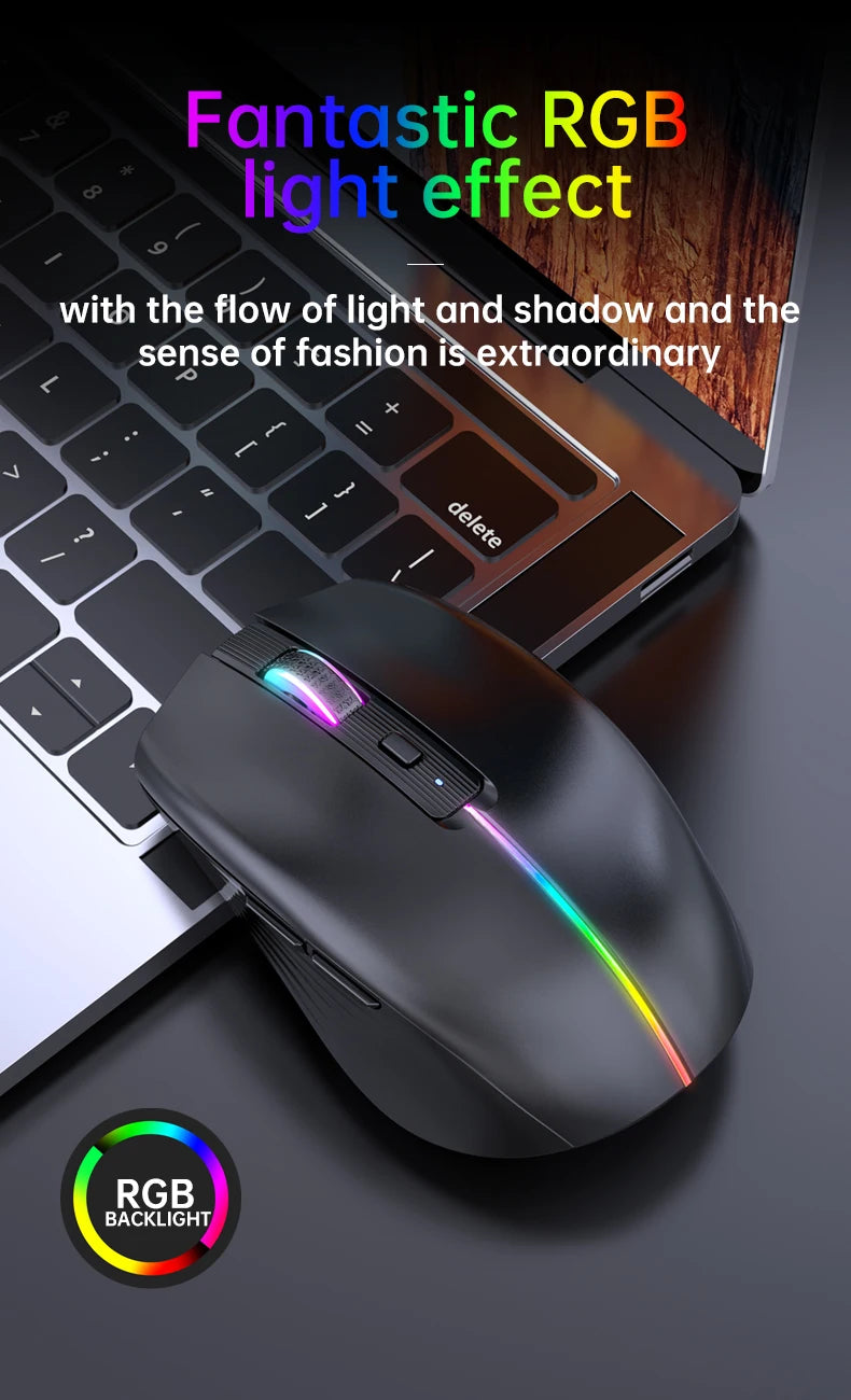 Type-c Rechargeable Wireless mouse Bluetooth Mouse RGB USB Ergonomic Gaming Mouse Silent Mouse for Computer Laptop Macbook