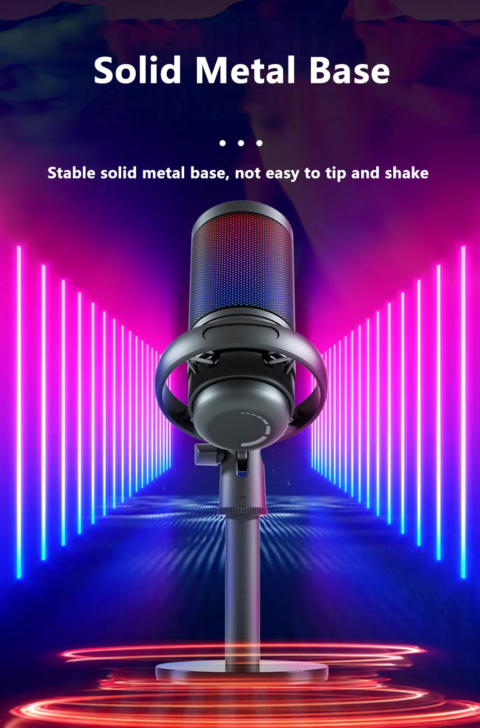 USB Condenser Microphone for PC Computer Gaming Mic for PS4/PS5/Mac Fast Mute RGB Lights Shock Mount Gain Knob Sound Monitor